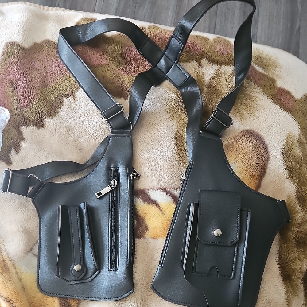 Black Leather Crossbody Double Holster Bag for Men Or Women
